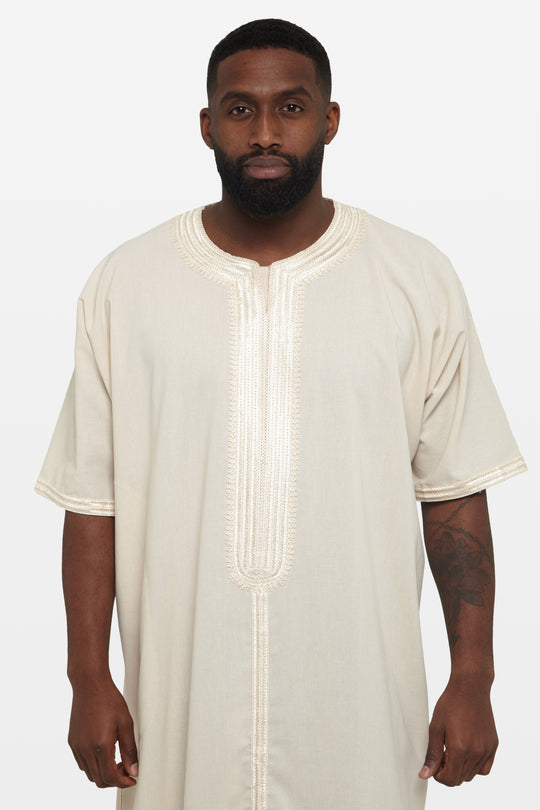 Pearled Ivory Linen Moroccan Thobe