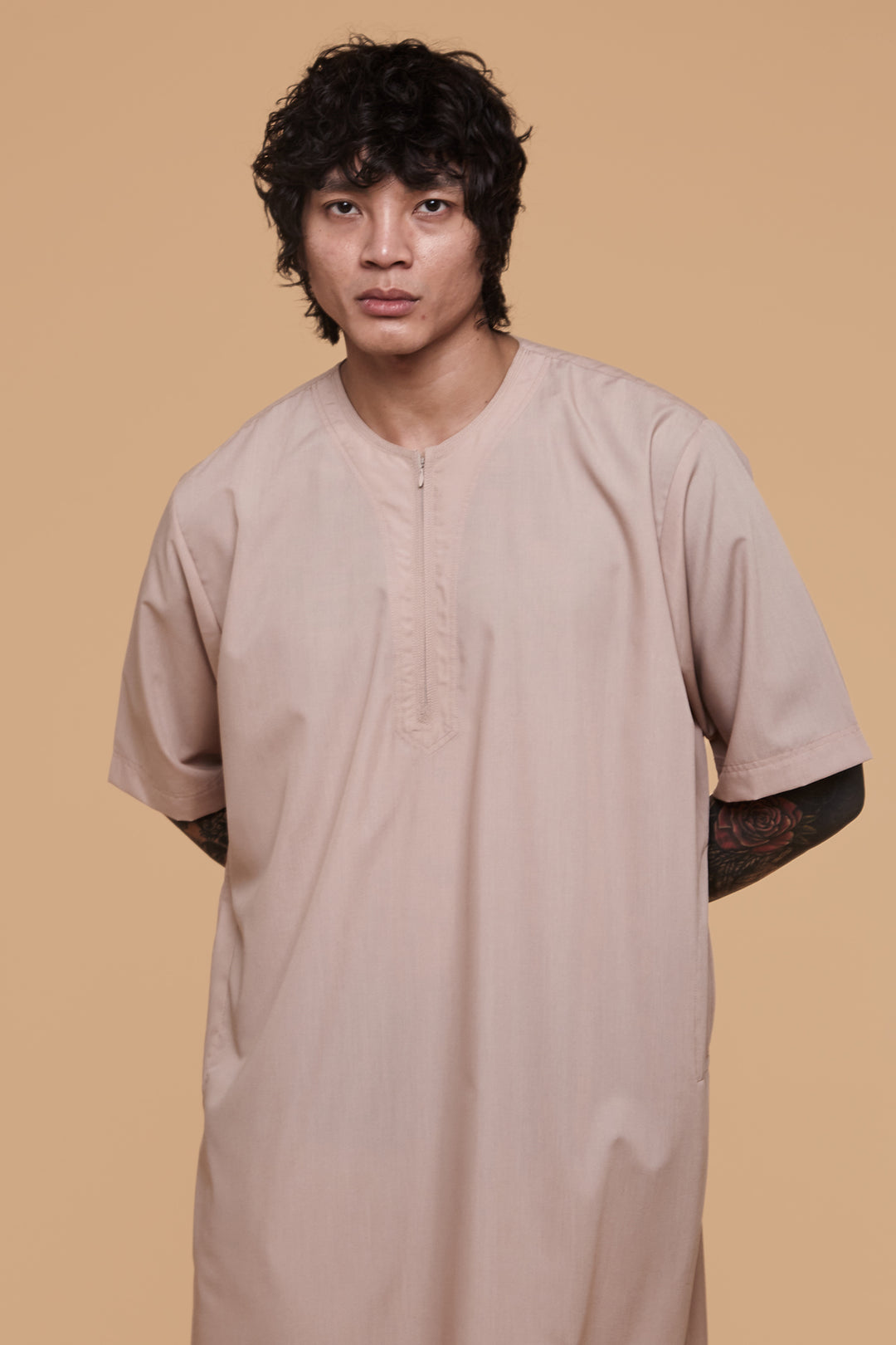 Mushroom Beige Short Sleeve Thobe