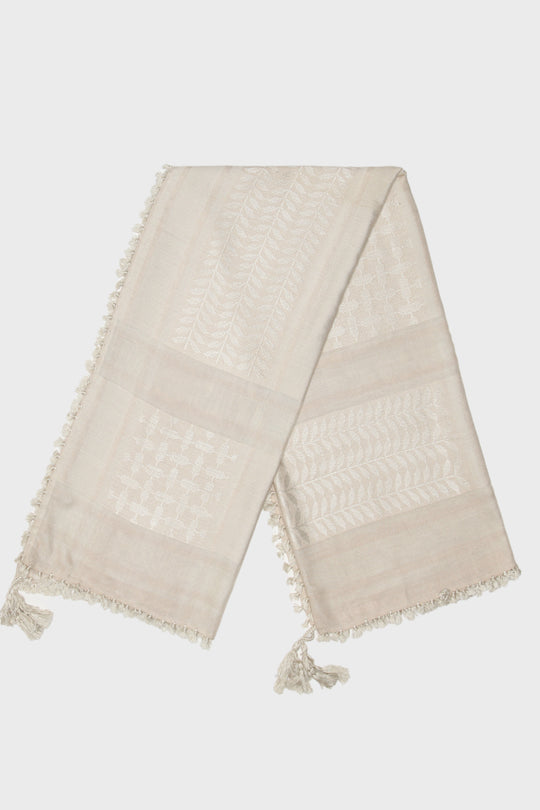 Eggshell Cream & Caramel Brown Bamboo Keffiyeh Scarf