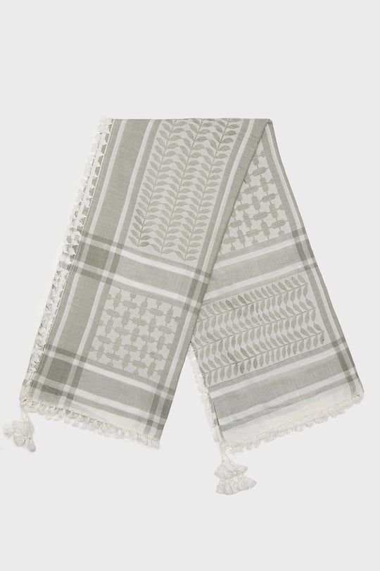 Off white & Sage Bamboo Keffiyeh Scarf