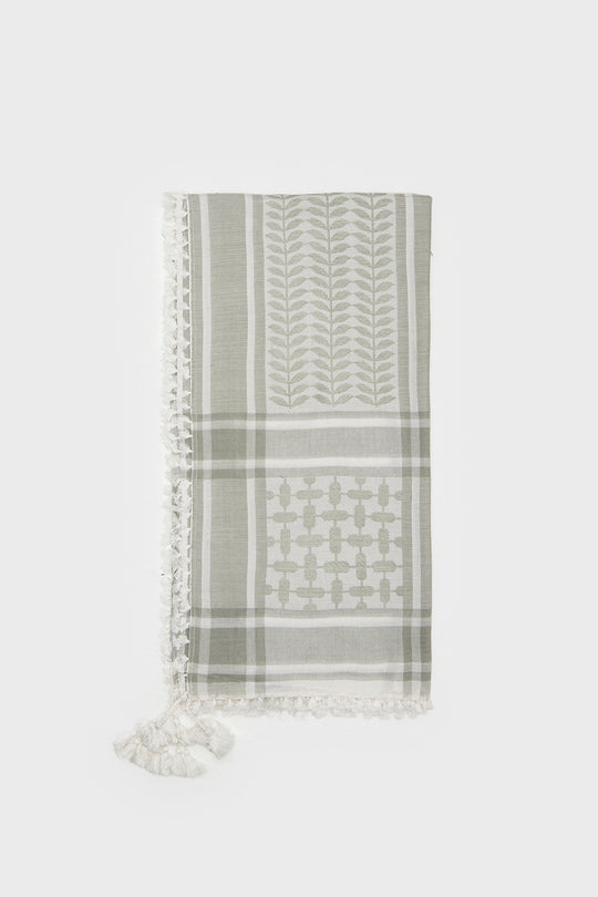 Off white & Sage Bamboo Keffiyeh Scarf