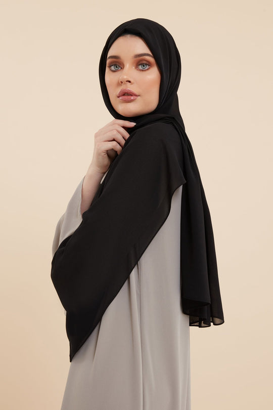 Black Soft Crepe Chiffon Hijab - CAVE