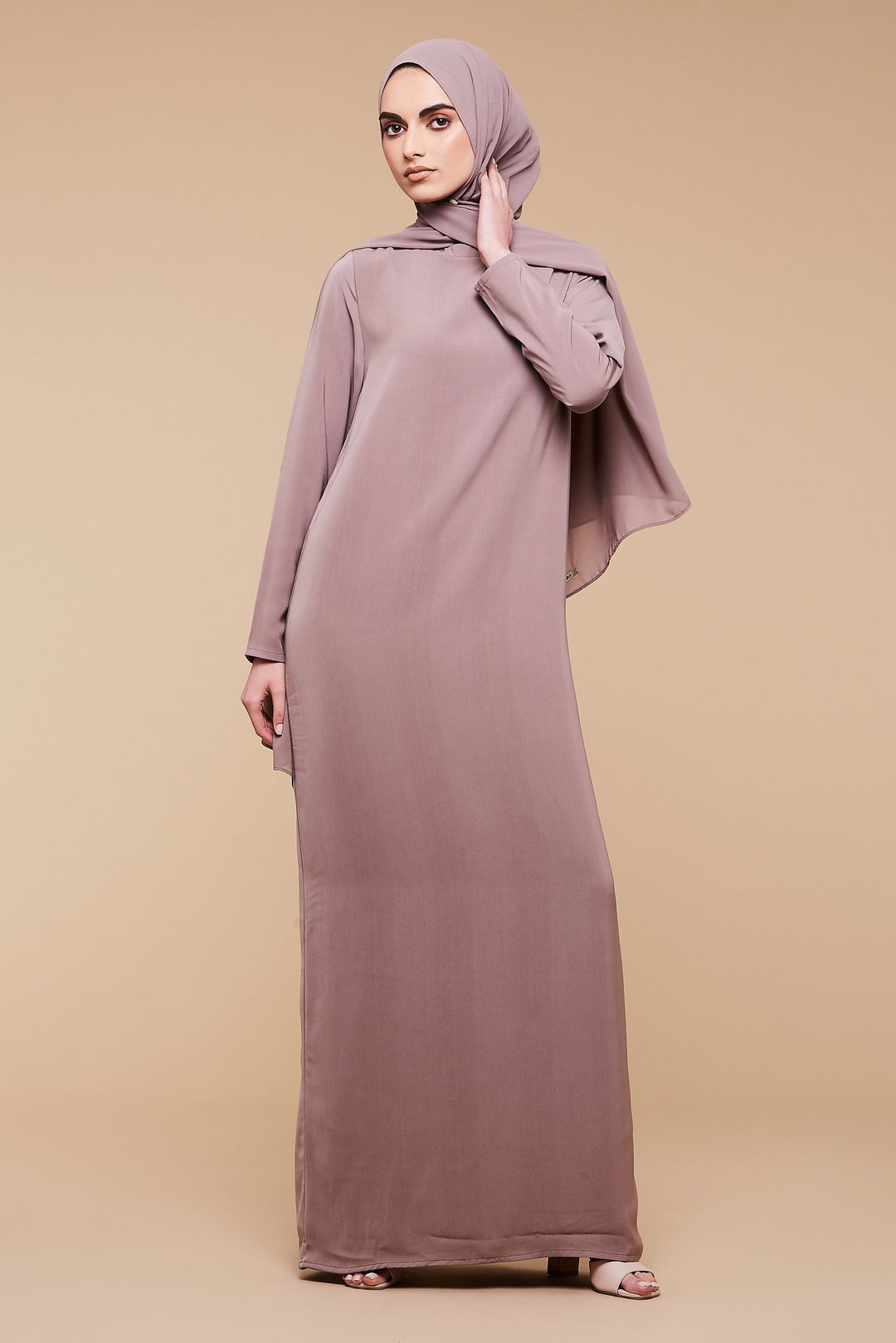 Deep Taupe High Classic Neck Abaya - CAVE