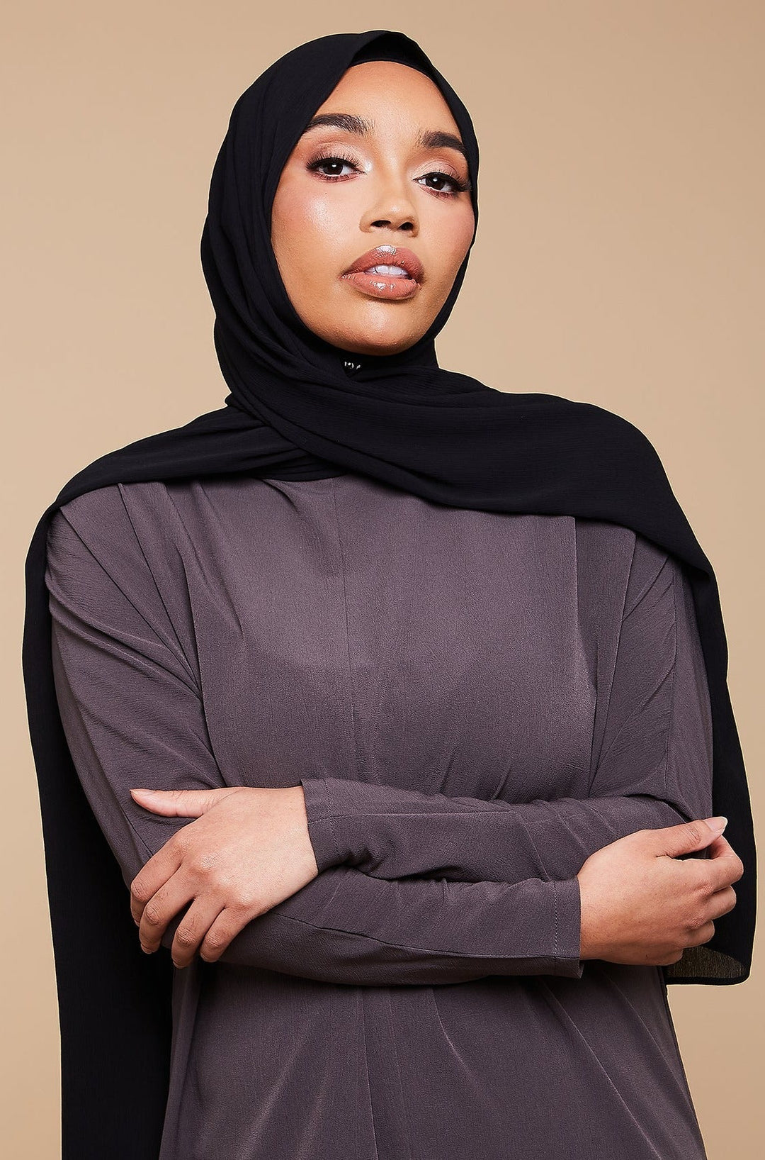 Jet Black Crinkle Soft Crepe Hijab - CAVE