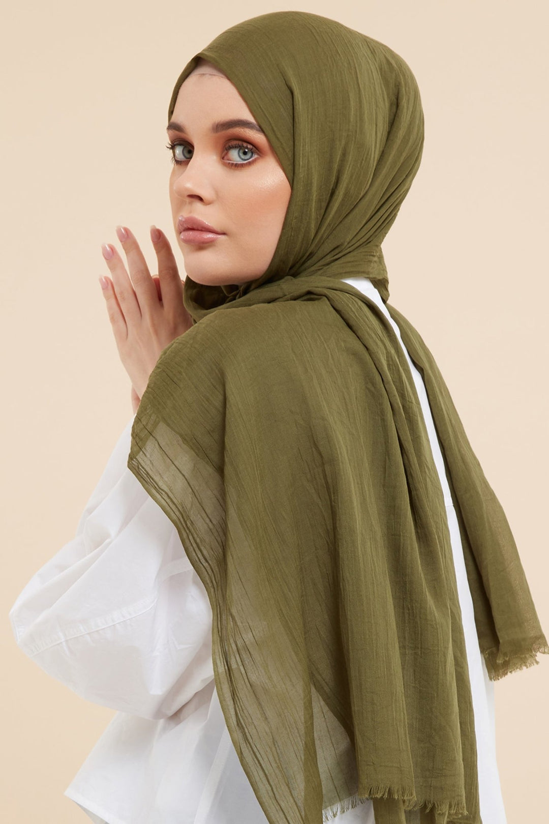 Khaki Cotton & Silk Hijab - CAVE