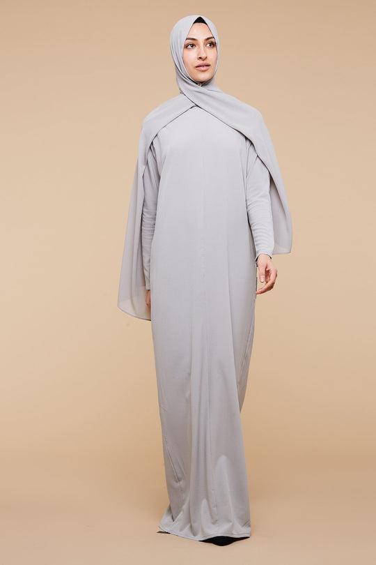 Mirage Gray High Collar Neck Batwing Abaya - CAVE