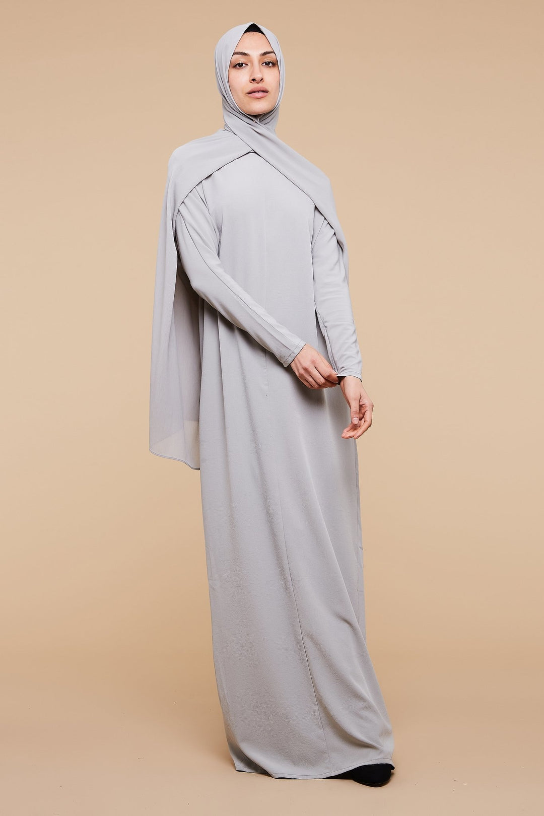 Mirage Gray High Collar Neck Batwing Abaya - CAVE