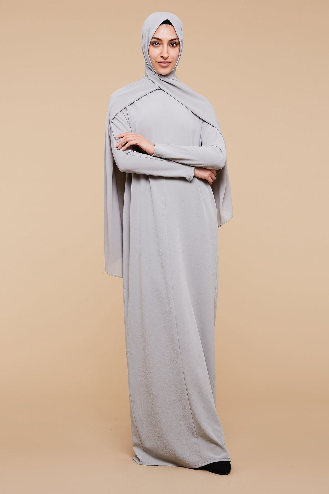 Mirage Gray High Collar Neck Batwing Abaya - CAVE