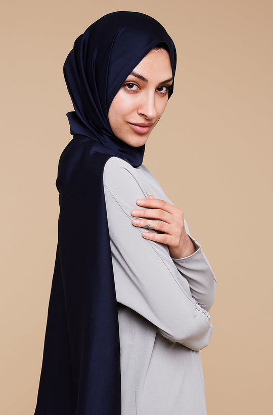 Navy Grain Satin Hijab - CAVE