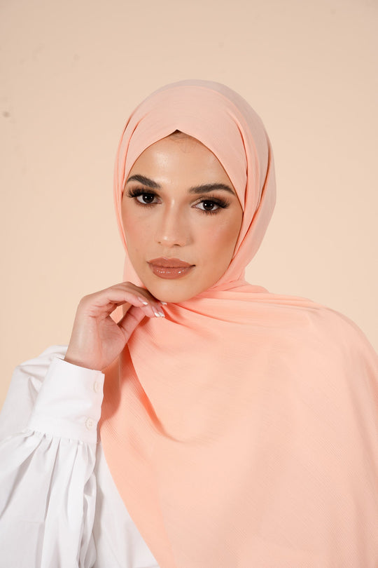 Peach Pink Crinkle Soft Crepe Hijab - CAVE