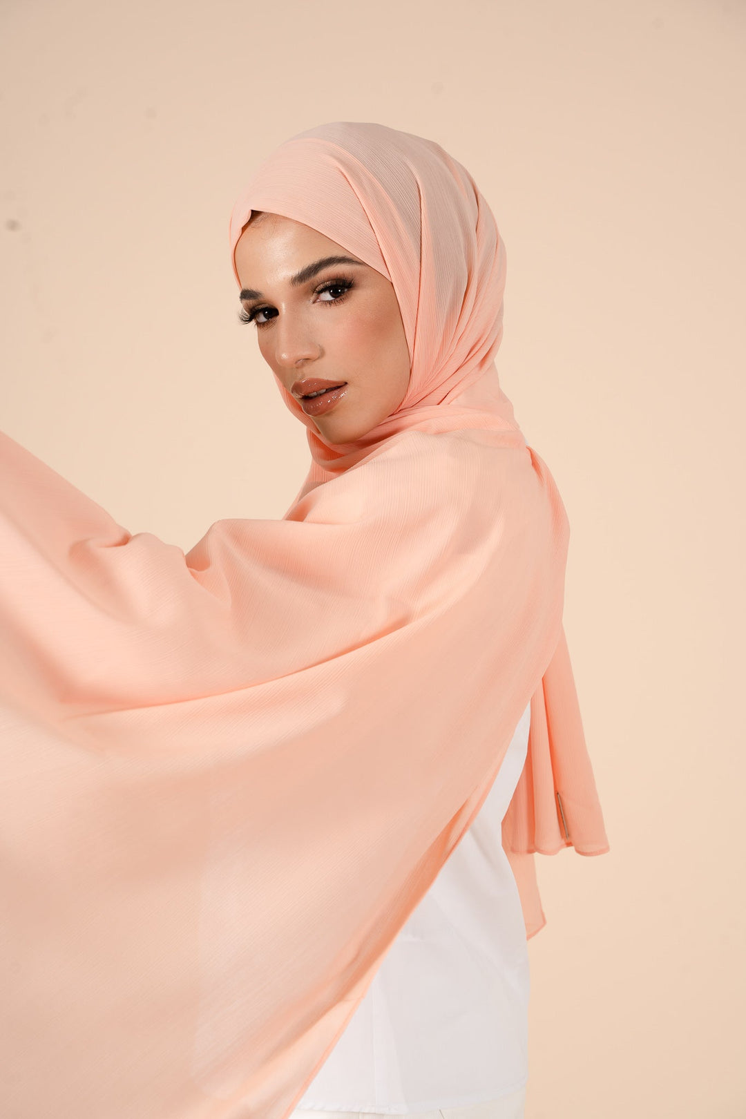 Peach Pink Crinkle Soft Crepe Hijab - CAVE