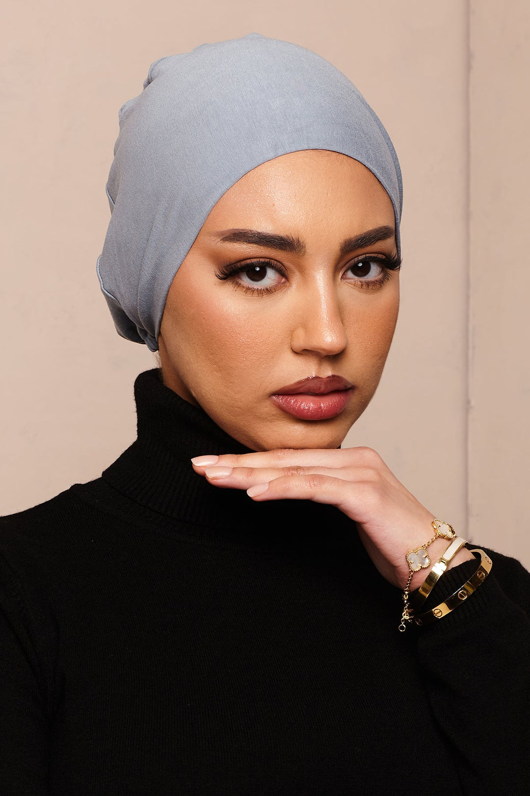 Satin-Blend Blue Blizzard Bamboo Jersey Hijab Cap - CAVE