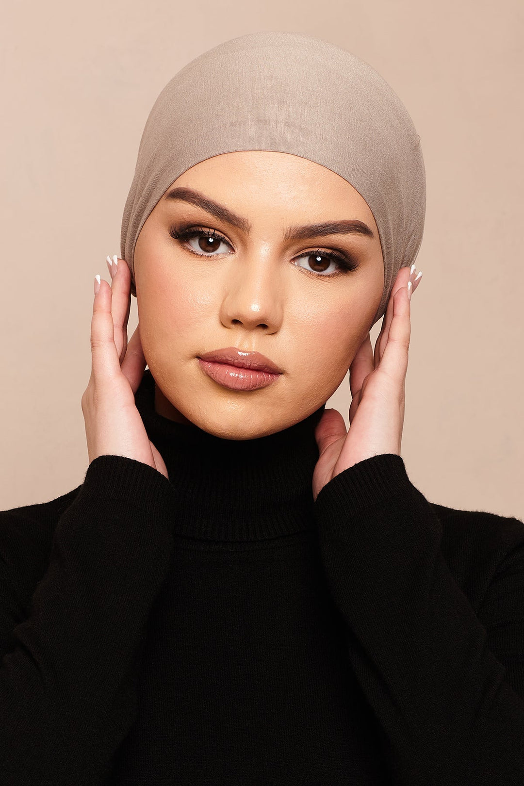 Satin-blend Latte Bamboo Jersey Hijab Cap - CAVE