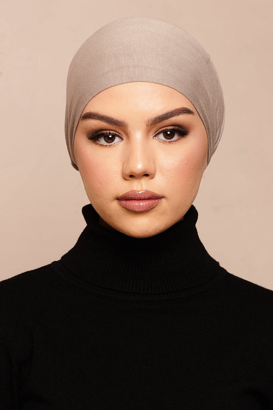 Satin-blend Latte Bamboo Jersey Hijab Cap - CAVE