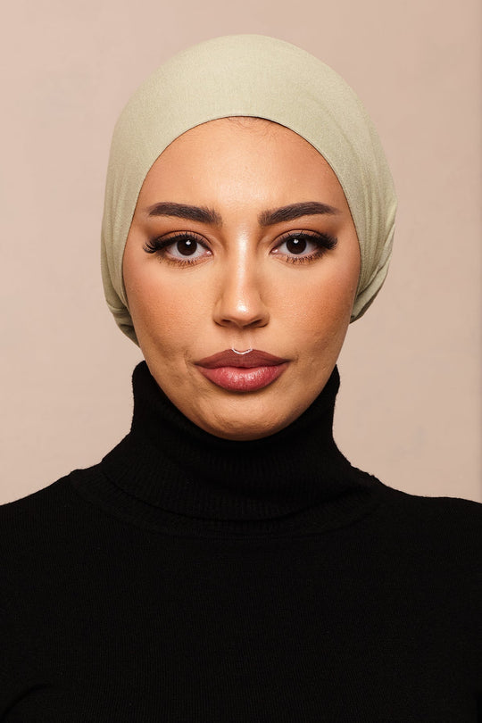 Satin-blend Lint Green Bamboo Jersey Hijab Cap - CAVE