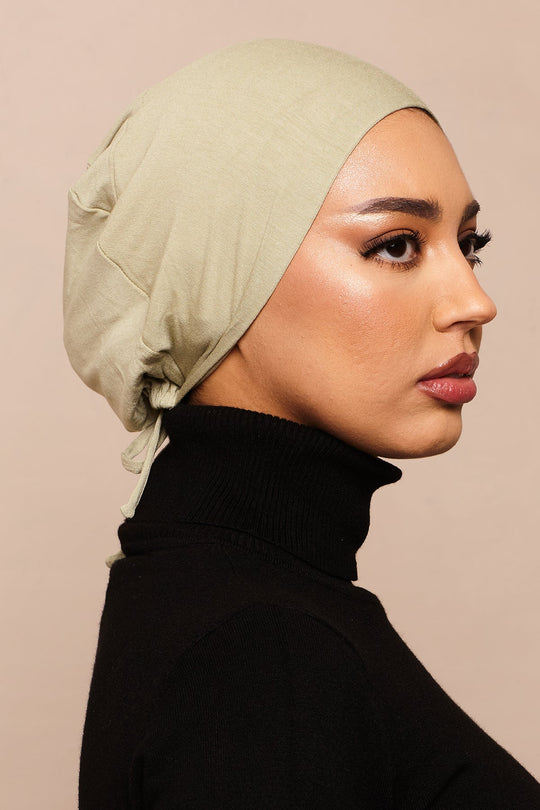 Satin-blend Lint Green Bamboo Jersey Hijab Cap - CAVE