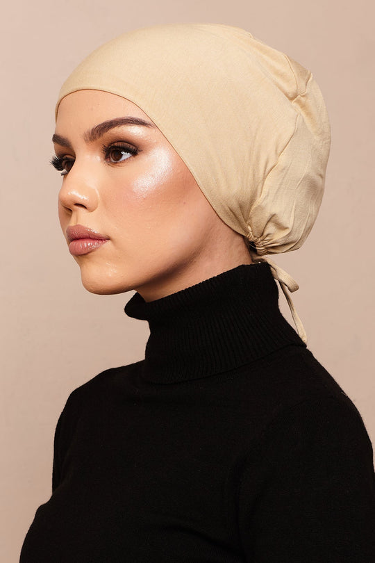 Satin-Blend Pastel Yellow Bamboo Jersey Hijab Cap - CAVE