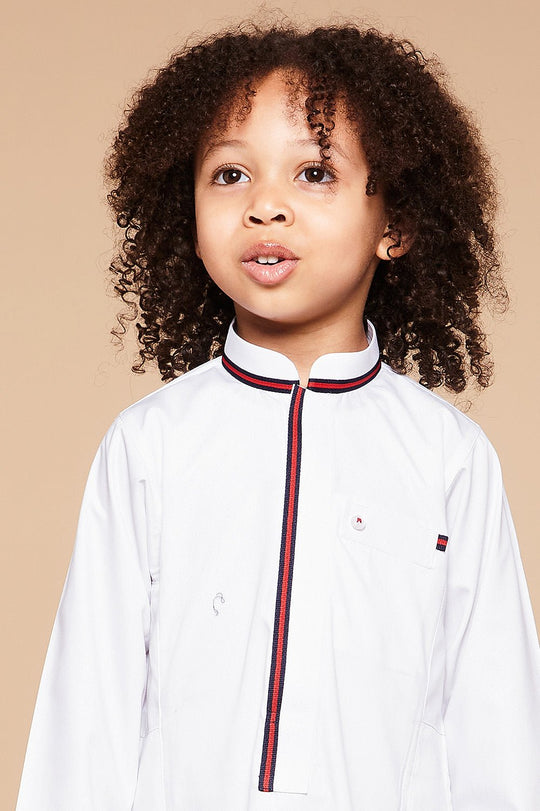 Snow White Striped Collar Kids Thobe - CAVE